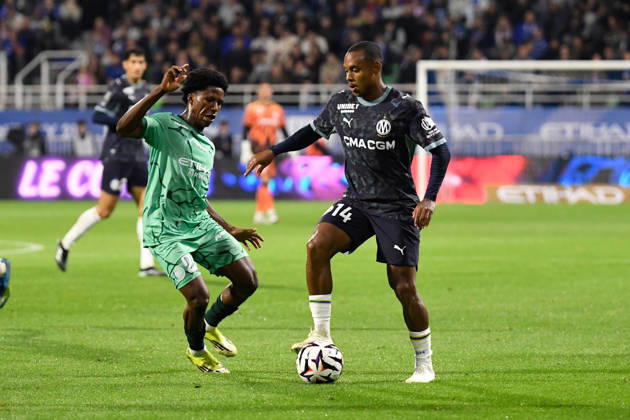 ESTAC Troyes v Olympique de Marseille - Ligue 1 McDonald s 2026 2027 Igor PAIXAO of Olympique de Marseille and Karim DERMANE of Troyes during Ligue 1 McDonald s match between Troyes and Marseille at Stade de l Aube on October 11, 2026 in Troyes, France. Troyes France Copyright: xEwenxGavetx 776573381