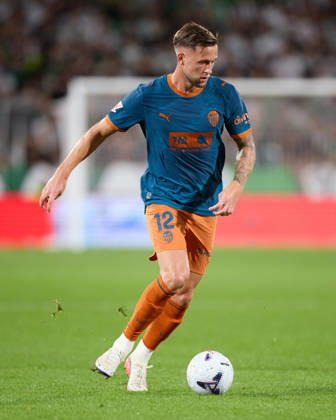 October 11, 2026, Santander, Cantabria, Spain: Justin de Haas of Valencia CF in action during the LaLiga EA Sports match between Real Racing Club de Santander and Valencia CF at Campos de de El Sardinero on October 11, 2026, in Santander, Spain. Santander Spain - ZUMAa181 20261011_zaa_a181_359 Copyright: xRicardoxLarreinax