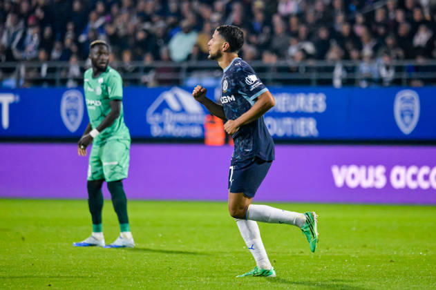 FOOTBALL : ESTAC Troyes vs Olympique de Marseille - Ligue 1 - Journà e 6 - 11 10 2026 Joie des joueurs de l™OM aprà s le but de Amine Harit (OM) TroyesFrance Copyright: xBaptistexAutissierx