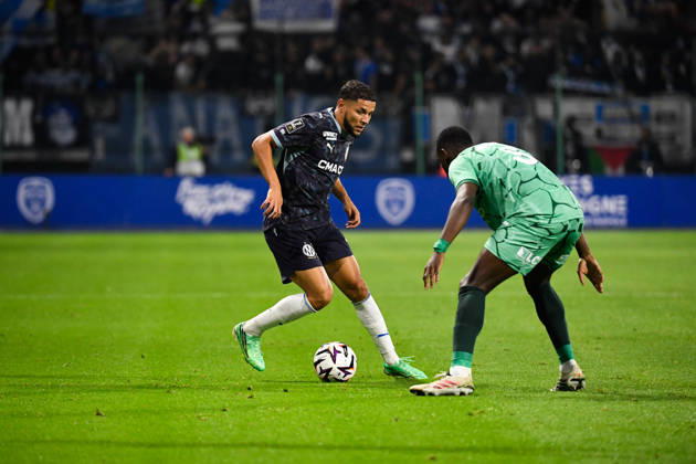 ESTAC Troyes v Olympique de Marseille - Ligue 1 McDonald s 2026 2027 Amine HARIT of Marseille and Paolo Gozzi of Troyes during Ligue 1 McDonald s match between Troyes and Marseille at Stade de l Aube on October 11, 2026 in Troyes, France. Troyes France  Copyright: xEwenxGavetx 776573381