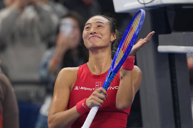 (261011) -- BEIJING, Oct. 11, 2026 -- Zheng Qinwen celebrates victory after the women s singles final between Zheng Qinwen of China and Mirra Andreeva of Russia at 2026 China Open tennis tournament in Beijing, China, Oct. 11, 2026. ) (SP)CHINA-BEIJING-TENNIS-CHINA OPEN-WOMEN S SINGLES-FINAL (CN) SunxFei