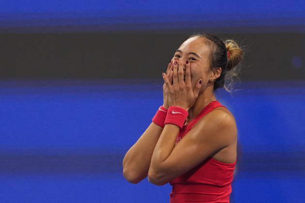 (261011) -- BEIJING, Oct. 11, 2026 -- Zheng Qinwen reacts after the women s singles final between Zheng Qinwen of China and Mirra Andreeva of Russia at 2026 China Open tennis tournament in Beijing, China, Oct. 11, 2026. ) (SP)CHINA-BEIJING-TENNIS-CHINA OPEN-WOMEN S SINGLES-FINAL (CN) SunxFei