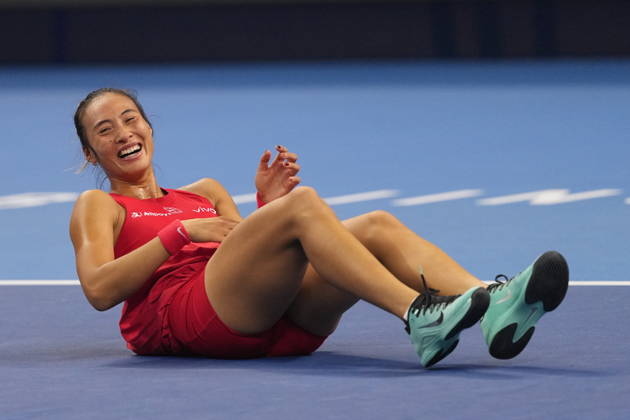 (261011) -- BEIJING, Oct. 11, 2026 -- Zheng Qinwen celebrates victory after the women s singles final between Zheng Qinwen of China and Mirra Andreeva of Russia at 2026 China Open tennis tournament in Beijing, China, Oct. 11, 2026. ) (SP)CHINA-BEIJING-TENNIS-CHINA OPEN-WOMEN S SINGLES-FINAL (CN) SunxFei