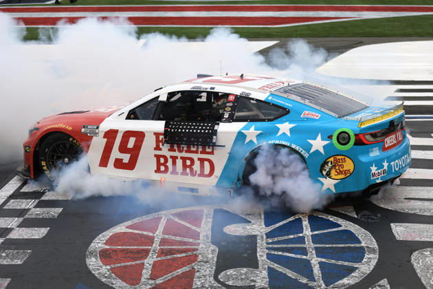 CHARLOTTE, NC - OCTOBER 11: Chase Briscoe ( 19 Joe Gibbs Racing Freebird Spring Water Toyota) celebrates after winning the NASCAR, Motorsport, USA Cup Series Playoffs Bank of America 400 race on October 11, 2026 at Charlotte Motor Speedway in Charlotte, NC. (Photo by Jeff Robinson Icon Sportswire) AUTO: OCT 11 NASCAR Cup Series Playoffs Bank of America 400 EDITORIAL USE ONLY Icon261011289400
