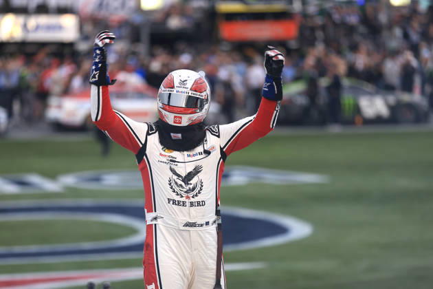 CHARLOTTE, NC - OCTOBER 11: Chase Briscoe ( 19 Joe Gibbs Racing Freebird Spring Water Toyota) celebrates after winning the NASCAR, Motorsport, USA Cup Series Playoffs Bank of America 400 race on October 11, 2026 at Charlotte Motor Speedway in Charlotte, NC. (Photo by Jeff Robinson Icon Sportswire) AUTO: OCT 11 NASCAR Cup Series Playoffs Bank of America 400 EDITORIAL USE ONLY Icon261011753400