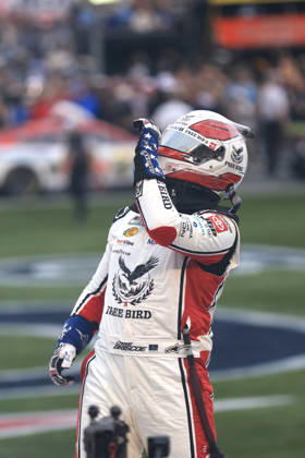 CHARLOTTE, NC - OCTOBER 11: Chase Briscoe ( 19 Joe Gibbs Racing Freebird Spring Water Toyota) celebrates after winning the NASCAR, Motorsport, USA Cup Series Playoffs Bank of America 400 race on October 11, 2026 at Charlotte Motor Speedway in Charlotte, NC. (Photo by Jeff Robinson Icon Sportswire) AUTO: OCT 11 NASCAR Cup Series Playoffs Bank of America 400 EDITORIAL USE ONLY Icon261011804400