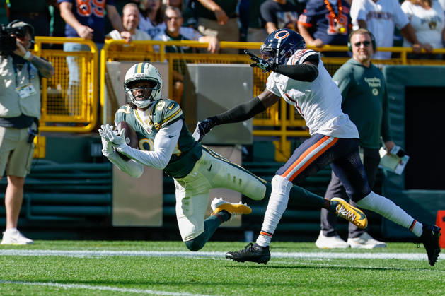 NFL, American Football Herren, USA 2026: Bears Vs Packers OCT 11 Oct 11, 2026; Green Bay, WI, USA; Green Bay Packers wide receiver Matthew Golden (0) makes a catch that was called back due to offensive pass interference during NFL game action against the Chicago Bears at Lambeau Field. Mandatory Credit: Darren Lee-Cal Media (Credit Image: Â Darren Lee Cal Sport Media) Green Bay Wi USA EDITORIAL USE ONLY Copyright: xx ZUMA-20261011_zma_c04_282.jpg DarrenxLeex csmphotothree533736