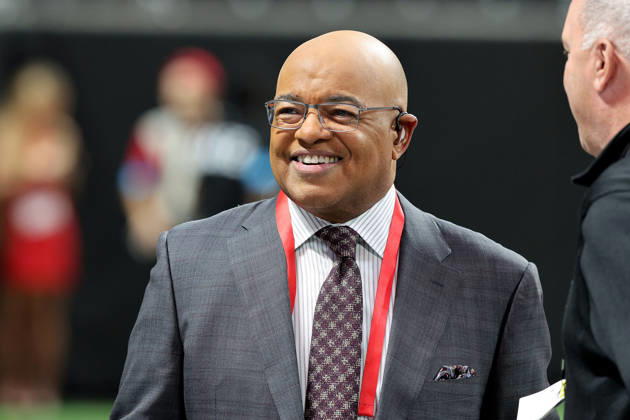 ATLANTA, GA - OCTOBER 11: NBC Broadcaster Mike Tirico before the Sunday evening NFL, American Football Herren, USA game between the Atlanta Falcons and the Baltimore Ravens on October 11, 2026 at the Mercedes-Benz Stadium in Atlanta, Georgia. (Photo by David J. Griffin Icon Sportswire) NFL: OCT 11 Ravens at Falcons EDITORIAL USE ONLY Icon9532610112