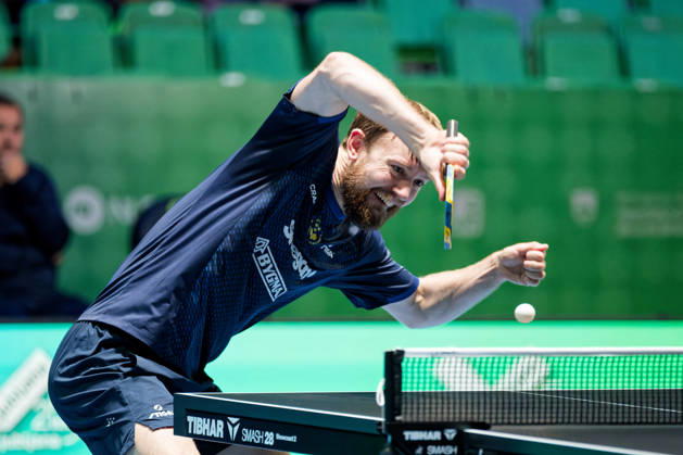 Elias Ranefur Sweden (foto-ms1473b) at the 2026 European Table tennis, Tischtennis Championships in Ljubljana LJUBLJANA, SLOVENIA - 12 OCTOBER 2026: Elias Ranefur Sweden (foto-ms1473b) in action at the European Table Tennis Championships in Stozice Arena, Ljubljana, Slovenia (Photo by Manfred Schillings) Ljubljana Stozice Arena Slovenia