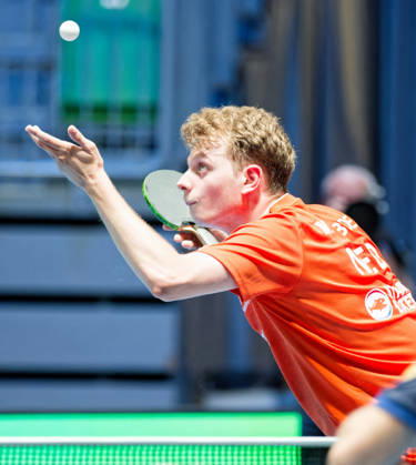 Milo De Boer Netherlands (foto-ms1468b) at the 2026 European Table tennis, Tischtennis Championships in Ljubljana LJUBLJANA, SLOVENIA - 12 OCTOBER 2026: Milo De Boer Netherlands (foto-ms1468b) in action at the European Table Tennis Championships in Stozice Arena, Ljubljana, Slovenia (Photo by Manfred Schillings) Ljubljana Stozice Arena Slovenia