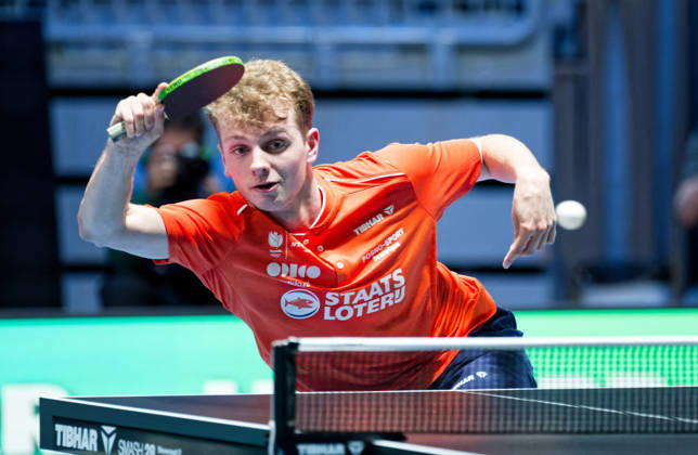 Milo De Boer Netherlands (foto-ms1472b) at the 2026 European Table tennis, Tischtennis Championships in Ljubljana LJUBLJANA, SLOVENIA - 12 OCTOBER 2026: Milo De Boer Netherlands (foto-ms1472b) in action at the European Table Tennis Championships in Stozice Arena, Ljubljana, Slovenia (Photo by Manfred Schillings) Ljubljana Stozice Arena Slovenia