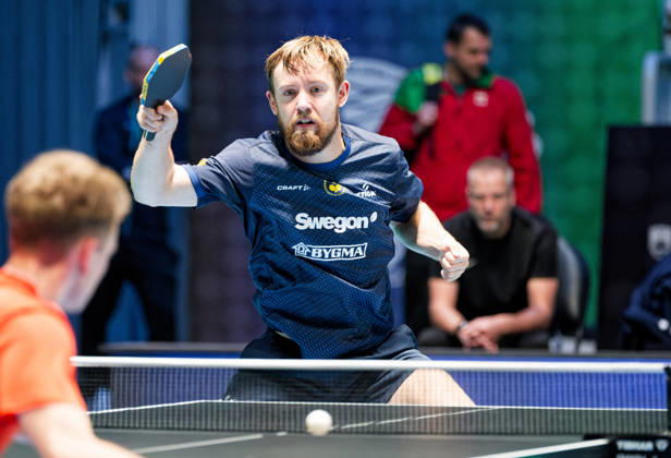 Elias Ranefur Sweden (foto-ms1475b) at the 2026 European Table tennis, Tischtennis Championships in Ljubljana LJUBLJANA, SLOVENIA - 12 OCTOBER 2026: Elias Ranefur Sweden (foto-ms1475b) in action at the European Table Tennis Championships in Stozice Arena, Ljubljana, Slovenia (Photo by Manfred Schillings) Ljubljana Stozice Arena Slovenia