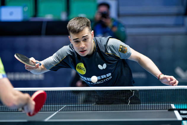 Kay Stumper Post SV Muelhausen Germany (foto-ms1480) at the 2026 European Table tennis, Tischtennis Championships in Ljubljana LJUBLJANA, SLOVENIA - 12 OCTOBER 2026: Kay Stumper Post SV Muelhausen Germany (foto-ms1480) in action at the European Table Tennis Championships in Stozice Arena, Ljubljana, Slovenia (Photo by Manfred Schillings) Ljubljana Stozice Arena Lisbon Slovenia