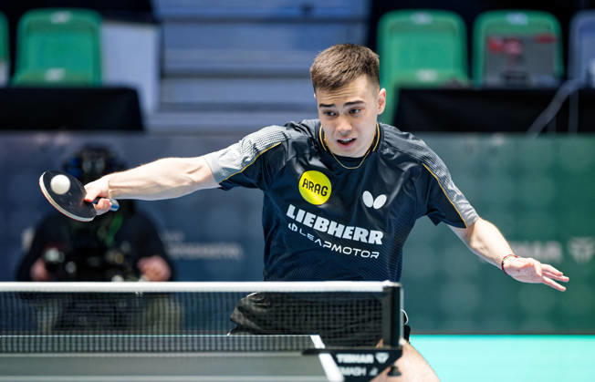Kay Stumper Post SV Muelhausen Germany (foto-ms1485) at the 2026 European Table tennis, Tischtennis Championships in Ljubljana LJUBLJANA, SLOVENIA - 12 OCTOBER 2026: Kay Stumper Post SV Muelhausen Germany (foto-ms1485) in action at the European Table Tennis Championships in Stozice Arena, Ljubljana, Slovenia (Photo by Manfred Schillings) Ljubljana Stozice Arena Lisbon Slovenia