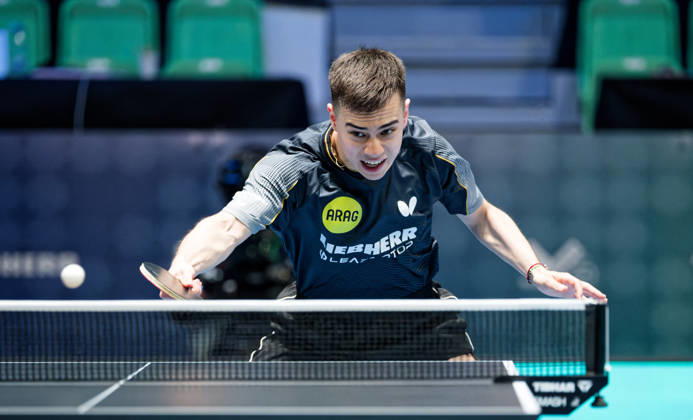 Kay Stumper Post SV Muelhausen Germany (foto-ms1486) at the 2026 European Table tennis, Tischtennis Championships in Ljubljana LJUBLJANA, SLOVENIA - 12 OCTOBER 2026: Kay Stumper Post SV Muelhausen Germany (foto-ms1486) in action at the European Table Tennis Championships in Stozice Arena, Ljubljana, Slovenia (Photo by Manfred Schillings) Ljubljana Stozice Arena Lisbon Slovenia