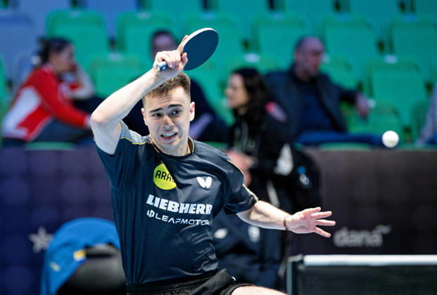 Kay Stumper Post SV Muelhausen Germany (foto-ms1491) at the 2026 European Table tennis, Tischtennis Championships in Ljubljana LJUBLJANA, SLOVENIA - 12 OCTOBER 2026: Kay Stumper Post SV Muelhausen Germany (foto-ms1491) in action at the European Table Tennis Championships in Stozice Arena, Ljubljana, Slovenia (Photo by Manfred Schillings) Ljubljana Stozice Arena Lisbon Slovenia