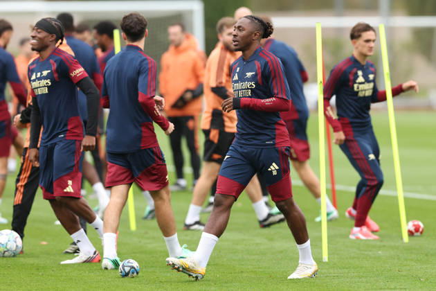 Arsenal Training & Media Conference, Champions League Eberechi Eze of Arsenal during the Arsenal training session at the Arsenal FC Training Centre, ahead of UEFA Champions League Matchday 2 v Lille, London Colney, England on 12 October 2026 Credit: Tiego Grenho Every Second Media Editorial use only. All images are copyright Every Second Media Limited. No images may be reproduced without prior permission. Copyright: xIMAGO EveryxSecondxMediax ESM-2214-0001 TiegoxGrenhox xEveryxSecondxMediax