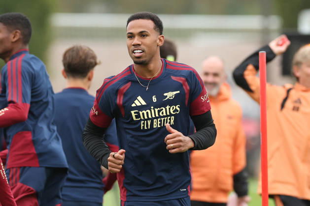 Arsenal Training & Media Conference, Champions League Gabriel Magalhaes of Arsenal during the Arsenal training session at the Arsenal FC Training Centre, ahead of UEFA Champions League Matchday 2 v Lille, London Colney, England on 12 October 2026 Credit: Tiego Grenho Every Second Media Editorial use only. All images are copyright Every Second Media Limited. No images may be reproduced without prior permission. Copyright: xIMAGO EveryxSecondxMediax ESM-2214-0004 TiegoxGrenhox xEveryxSecondxMediax