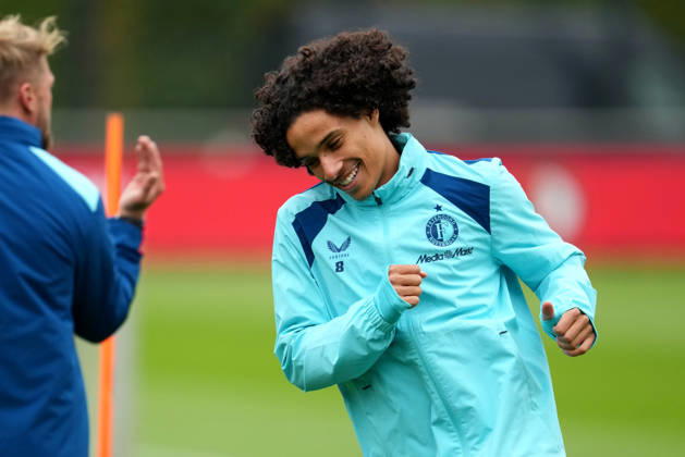 Training Champions League Feyenoord Rotterdam 2026 2027 Rotterdam - Gjivai Zechiel of Feyenoord Rotterdam shares a laugh during a training before the Champions League match against Como 1907. The training is set at Trainingscomplex 1908 on 13 October 2026 in Rotterdam, Netherlands. (Hero Images Yannick Verhoeven) Copyright: xYannickxVerhoevenx