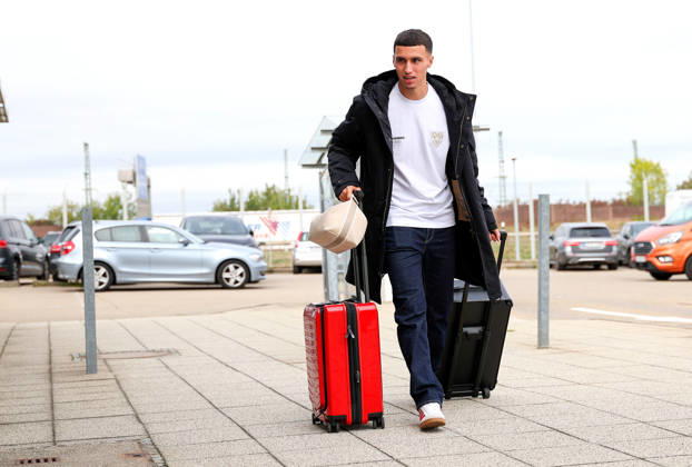 13.10.2026, Stuttgart, Fußball UEFA Champions League, Saison 2026-2027, VfB Stuttgart fliegt nach Bratislava, Abflug, Bilal El Khannous