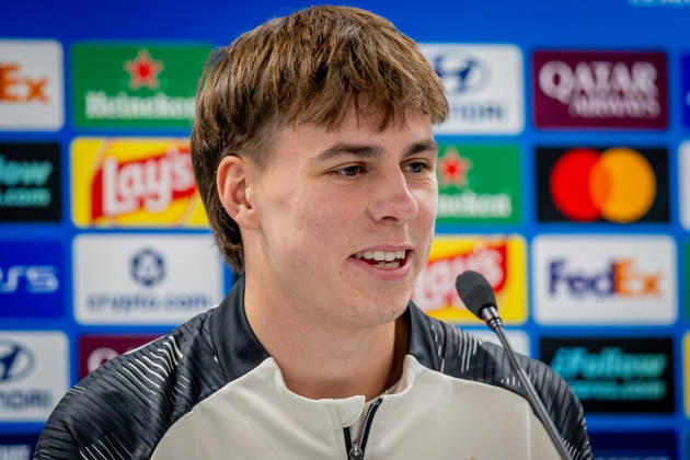 SLOVAN BRATISLAVA - STUTTGART Leo Sauer of Stuttgart speaks during press conference, PK, Pressekonferenz ahead of the matchday 2 of League phase round of UEFA Champions league football match between SK Slovan Bratislava and VfB Stuttgart at Narodny futbalovy stadion National football stadium Tehelne Pole. Bratislava, Slovakia, October 14, 2026. Copyright: xx 080A8143