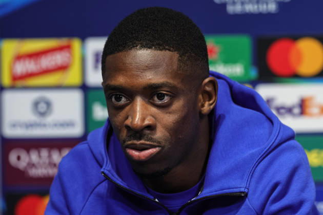 UEFA Champions League press conference, PK, Pressekonferenz and open training Matchday 2 of 8 Manchester City v Paris Saint-Germain Ousmane Dembele of Paris Saint-Germain speaks during the UEFA Champions League press conference and open training Matchday 2 of 8 Manchester City vs Paris Saint-Germain at City Football Academy, Manchester, United Kingdom on 13 October 2026 (Photo by Mark Cosgrove News Images) Manchester City Football Academy Greater Manchester United, ManU Kingdom Copyright: xMarkxCosgrove NewsxImagesx