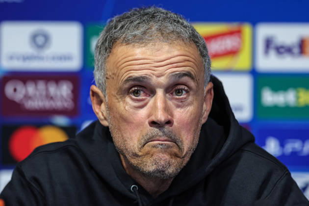 UEFA Champions League press conference, PK, Pressekonferenz and open training Matchday 2 of 8 Manchester City v Paris Saint-Germain Luis Enrique manager of Paris Saint-Germain speaks during the UEFA Champions League press conference and open training Matchday 2 of 8 Manchester City vs Paris Saint-Germain at City Football Academy, Manchester, United Kingdom on 13 October 2026 (Photo by Mark Cosgrove News Images) Manchester City Football Academy Greater Manchester United, ManU Kingdom Copyright: xMarkxCosgrove NewsxImagesx