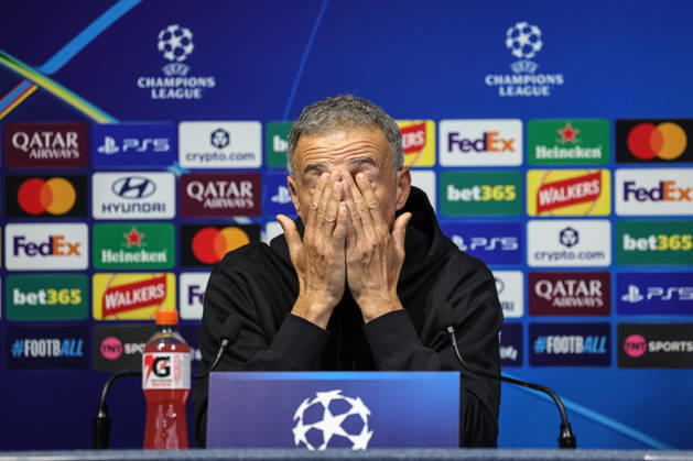 UEFA Champions League press conference, PK, Pressekonferenz and open training Matchday 2 of 8 Manchester City v Paris Saint-Germain Luis Enrique manager of Paris Saint-Germain speaks during the UEFA Champions League press conference and open training Matchday 2 of 8 Manchester City vs Paris Saint-Germain at City Football Academy, Manchester, United Kingdom on 13 October 2026 (Photo by Mark Cosgrove News Images) Manchester City Football Academy Greater Manchester United, ManU Kingdom Copyright: xMarkxCosgrove NewsxImagesx