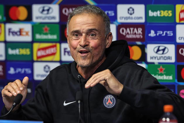 UEFA Champions League press conference, PK, Pressekonferenz and open training Matchday 2 of 8 Manchester City v Paris Saint-Germain Luis Enrique manager of Paris Saint-Germain speaks during the UEFA Champions League press conference and open training Matchday 2 of 8 Manchester City vs Paris Saint-Germain at City Football Academy, Manchester, United Kingdom on 13 October 2026 (Photo by Mark Cosgrove News Images) Manchester City Football Academy Greater Manchester United, ManU Kingdom Copyright: xMarkxCosgrove NewsxImagesx