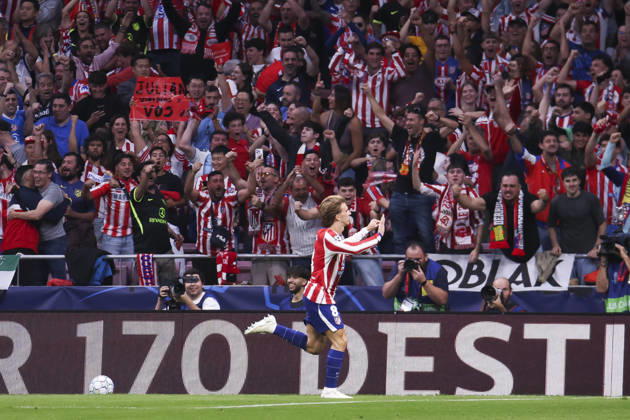 Atletico de Madrid v Manchester United, ManU - UEFA Champions League 2026 27 October 13, 2026, Riyadh Air Metropolitano Stadium, Madrid, Spain: Pablo Barrios of Atletico de Madrid celebrates his goal during UEFA Champions League 2026 27 football match between Atletico de Madrid and Manchester United at Riyadh Air Metropolitano Stadium on October 13, 2026, in Madrid, Spain. Madrid Riyadh Air Metropolitano Stadium Madrid Spain Copyright: xAlejandroxMatiasxAcostax