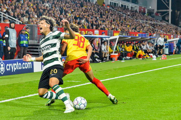 FOOTBALL : RC Lens vs Sporting Club Portugal - Ligue des Champions - Phase de Ligue - Journée 2 - 13 10 2026 Maxi Araujo (Sporting Club Portugal) Mezian Mesloub (RC Lens) LensFrance  Copyright: xBaptistexAutissierx