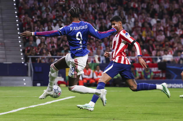 Atletico de Madrid v Manchester United, ManU - UEFA Champions League 2026 27 October 13, 2026, Riyadh Air Metropolitano Stadium, Madrid, Spain: Marcus Rashford of Manchester United is defended by Cristian Romero during UEFA Champions League 2026 27 football match between Atletico de Madrid and Manchester United at Riyadh Air Metropolitano Stadium on October 13, 2026, in Madrid, Spain. Madrid Riyadh Air Metropolitano Stadium Madrid Spain Copyright: xAlejandroxMatiasxAcostax