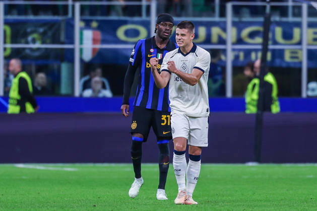 Nicolo Tresoldi Olsen of Club Brugge KV celebrates after scoring a goal during UEFA Champions League 2026 27 League Phase - Matchday2 football match between FC Internazionale and Club Brugge KV. Italy Copyright: xBEAUTIFULxSPORTS Carabellix