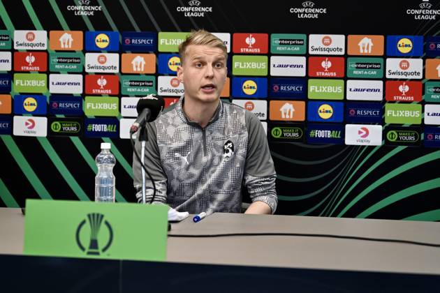 Ahead of the KuPS Kuopio v Trabzonspor - UEFA Conference League TAMPERE, FINLAND - OCTOBER 14: KuPS Kuopio head coach Miika Nuutinen and player Petteri Pennanen (not seen) attend a pre-match press conference, PK, Pressekonferenz at Tammelan stadion in Tampere, Finland on October 14, 2026. With KuPS hosting their UEFA Conference League opening match against Trabzonspor away from Kuopio due to stadium criteria, the team held their official media briefing at the 8,000-capacity venue. Seyit Ahmet Eksik Anadolu Tampere Finland. Editorial use only. Please get in touch for any other usage.  Copyright: x2026xAnadoluxSeyitxAhmetxEksikx