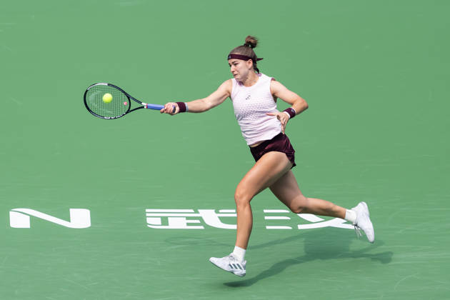 October 14, 2026, Wuhan, Hubei, China: Karolina Muchova of Czechia seen in action with Caty McNally of USA (Not in view) during the Wuhan Open final match at the Optics Valley International Tennis Center. Karolina Muchova defeated Caty McNally with a score of 3-6, 7-6, 7-6. Wuhan China - ZUMAs197 20261014_aaa_s197_031 Copyright: xRenxYongx