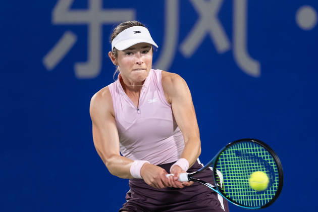 October 14, 2026, Wuhan, Hubei, China: Katie Volynets of USA plays against Hanyu Guo of China ( not in view) during the Wuhan Open final match at the Optics Valley International Tennis Center. Hanyu Guo defeated Katie Volynets with a score of 6-4, 4-6, 7-6. Wuhan China - ZUMAs197 20261014_aaa_s197_111 Copyright: xRenxYongx