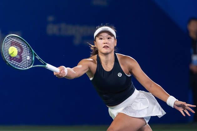 October 14, 2026, Wuhan, Hubei, China: Hanyu Guo of China plays against Katie Volynets of USA ( not in view) during the Wuhan Open final match at the Optics Valley International Tennis Center. Hanyu Guo defeated Katie Volynets with a score of 6-4, 4-6, 7-6. Wuhan China - ZUMAs197 20261014_aaa_s197_105 Copyright: xRenxYongx