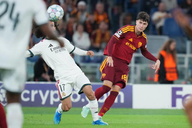 Roma’s Matias Soule during the UEFA Champions League Phase - Matchday 2 soccer match between AS Roma and Real Madrid at the Rome s Olympic stadium, Italy - Wednesday October 14, 2026 - Soccer ( Photo by Alfredo Falcone LaPresse )  Copyright: xAlfredoxFalcone LaPressex