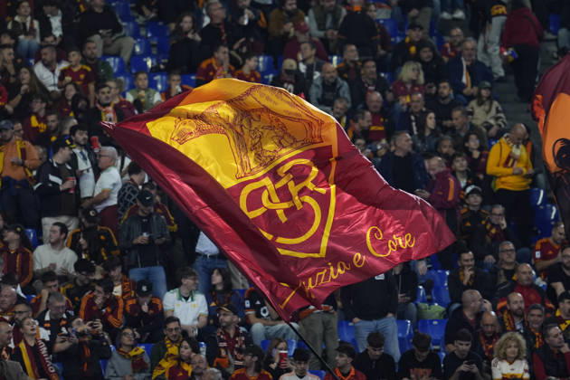 October 14, 2026, Roma, Roma, Italy: Supporters of AS Roma show their flag during the UEFA Champions League 2026 27 League Phase MD2 match between Roma and Real Madrid CF at Stadio Olimpico on Octuber 14, 2026, in Roma, Italy. Roma V Real Madrid CF - Uefa Champions League 2026 27 League Phase MD2  - ZUMAa181 20261014_zaa_a181_106 Copyright: xDennisxAgyemanx