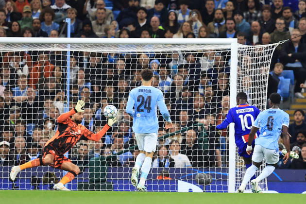 RECORD DATE NOT STATED 14th October 2026; Etihad Stadium, Manchester, England; UEFA Champions League Football, Manchester City versus Paris Saint Germain; Ousmane Dembele of Paris Saint Germain beats Manchester City goalkeeper Gianluigi Donnarumma to score for 0-2 after 15 minutes DavidxBlunsden