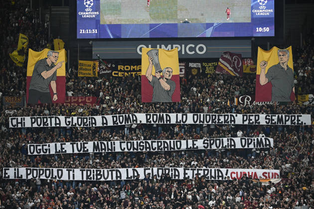 AS Roma v Real Madrid - UEFA Champions League ROME, ITALY, OCTOBER 14: The choreography of the Roma s supporters in honor of Real Madrid s head coach Jose Mourinho during the League phase of the UEFA Champions League football match between Roma and Real Madrid at the Olympic Stadium in Rome, Italy, on October 14, 2026. Isabella Bonotto Anadolu Rome Italy. Editorial use only. Please get in touch for any other usage.  Copyright: x2026xAnadoluxIsabellaxBonottox