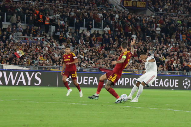 UEFA Champions League AS Roma vs Real Madrid Real Madrid s French forward Kylian Mbappe scores against as roma goal of 1-1 during UEFA Champions League match between AS Roma vs Real Madrid at Olimpico stadium on October 14, 2026 in Rome, Italy. ABP18885 Copyright: xAntonioxBalascox