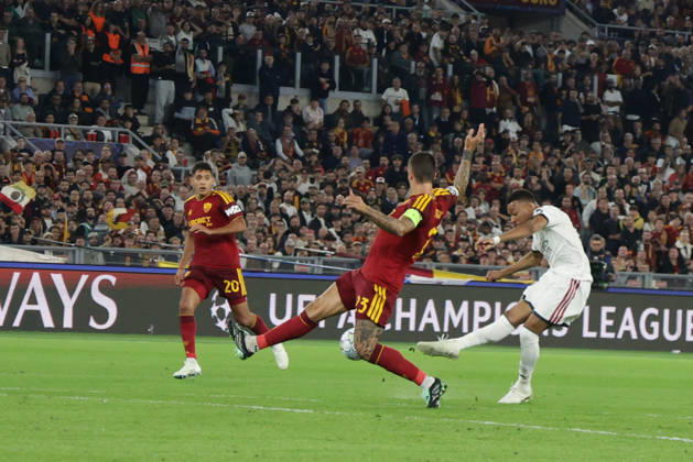 UEFA Champions League AS Roma vs Real Madrid Real Madrid s French forward Kylian Mbappe scores against as roma goal of 1-1 during UEFA Champions League match between AS Roma vs Real Madrid at Olimpico stadium on October 14, 2026 in Rome, Italy. ABP18887 Copyright: xAntonioxBalascox