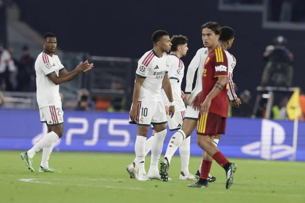 UEFA Champions League AS Roma vs Real Madrid Real Madrid s French forward Kylian Mbappe celebrates after scoring a goal of 1-1 during UEFA Champions League match between AS Roma vs Real Madrid at Olimpico stadium on October 14, 2026 in Rome, Italy. _BPH3207 Copyright: xAntonioxBalascox