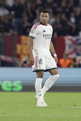UEFA Champions League AS Roma vs Real Madrid Real Madrid s French forward Kylian Mbappe celebrates after scoring a goal of 1-1 during UEFA Champions League match between AS Roma vs Real Madrid at Olimpico stadium on October 14, 2026 in Rome, Italy. _BPH3273 Copyright: xAntonioxBalascox
