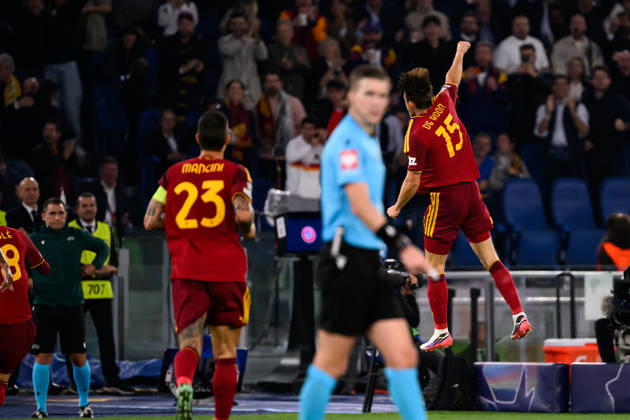 Marten De Roon of AS Roma celebrates after scoring the goal of 1-0 during the UEFA Champions League 2026 2027 football match between AS Roma and Real Madrid at Stadio Olimpico in Rome (Italy), October 14, 2026. AndreaxStaccioli