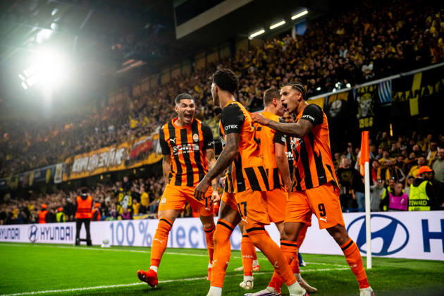 Kaua Elias Vinicius Tobias goal celebration seen during UEFA Champions League 2026 2027 league phase game between teams of FC Shakhtar Donetsk and AEK Athens FC (Jacek Prondzynski Ball Raw Images) London England, United Kingdom, London Great Britain Copyright: xJacekxProndzynskix jacekprondzynski_ShakhtarAEK131026_2627_0008