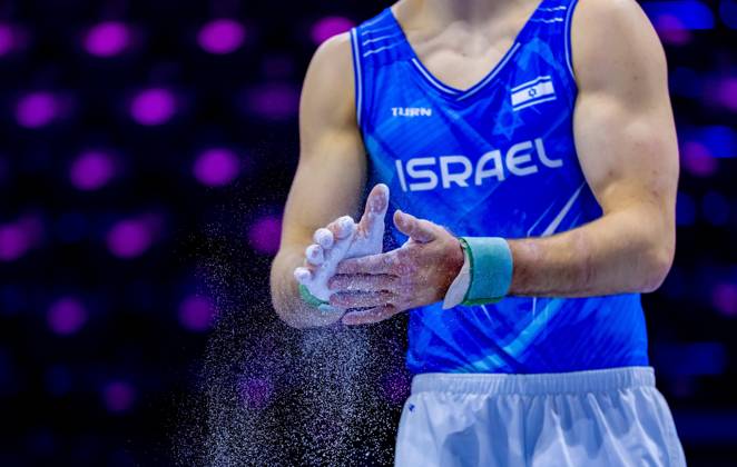 ROTTERDAM - The Israeli male gymnasts during podium training at the World Championships in Ahoy Rotterdam. IRIS VAN DEN BROEK ANP xVIxANPxSportx xxANPxIVx 572515003 originalFilename: 572515003.jpg