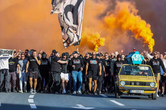 Corteo of Torcida, supporters of Hajduk Split Toricida, supporters of Hajduk Split, on their way to Poljud Stadium ahead of the UEFA Conference League match between HNK Hajduk Split and Ajax, in Split, Croatia, on October 15, 2026.  IvanaxIvanovic PIXSELL