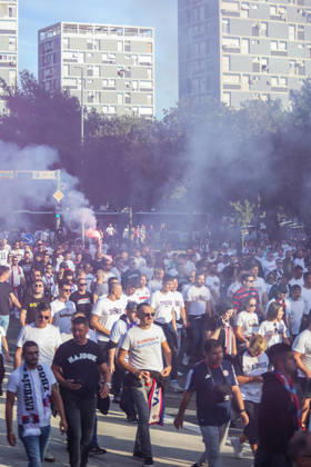 Corteo of Torcida, supporters of Hajduk Split Toricida, supporters of Hajduk Split, on their way to Poljud Stadium ahead of the UEFA Conference League match between HNK Hajduk Split and Ajax, in Split, Croatia, on October 15, 2026.  IvanaxIvanovic PIXSELL